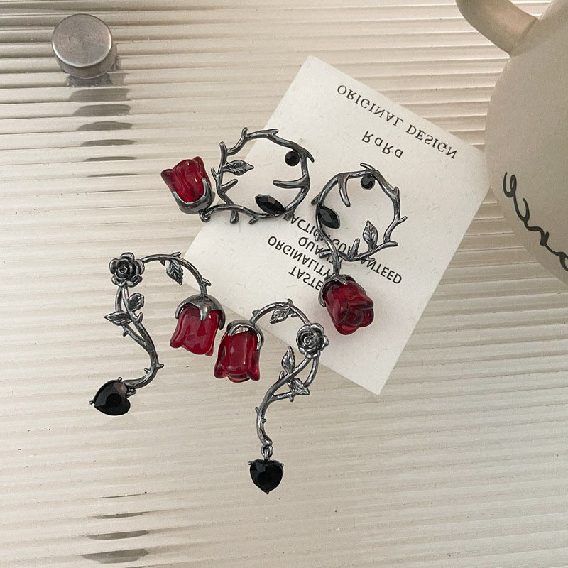 Wholesale Bramble Rattan Red Rose Alloy Earrings